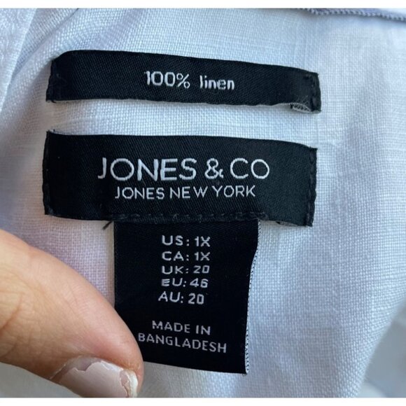 Jones & Co Womens 100% Linen White Button Down Top Size 1X Ivory Coastal Preppy - Picture 5 of 6
